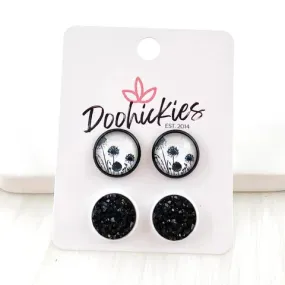 12mm Black Poppies & Black in Black/White Setting Duos