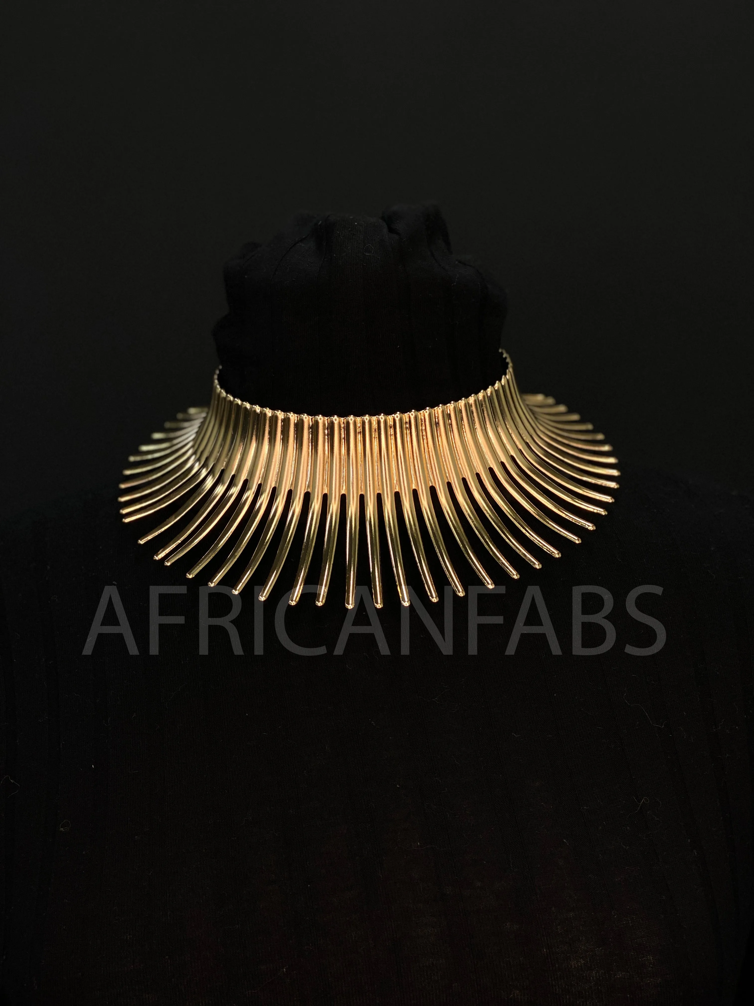 African Style Choker / Gold High Necklace - Gold