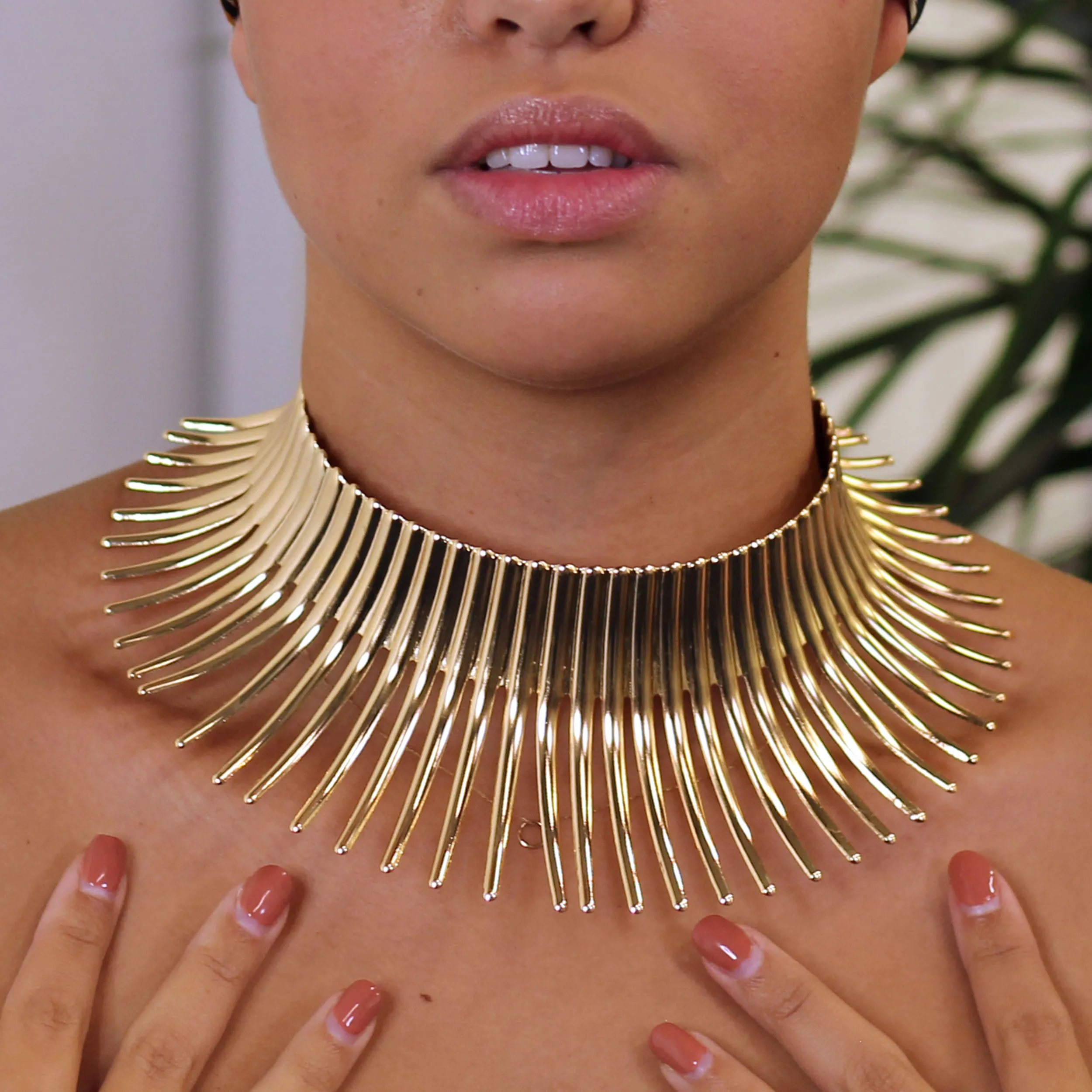 African Style Choker / Gold High Necklace - Gold