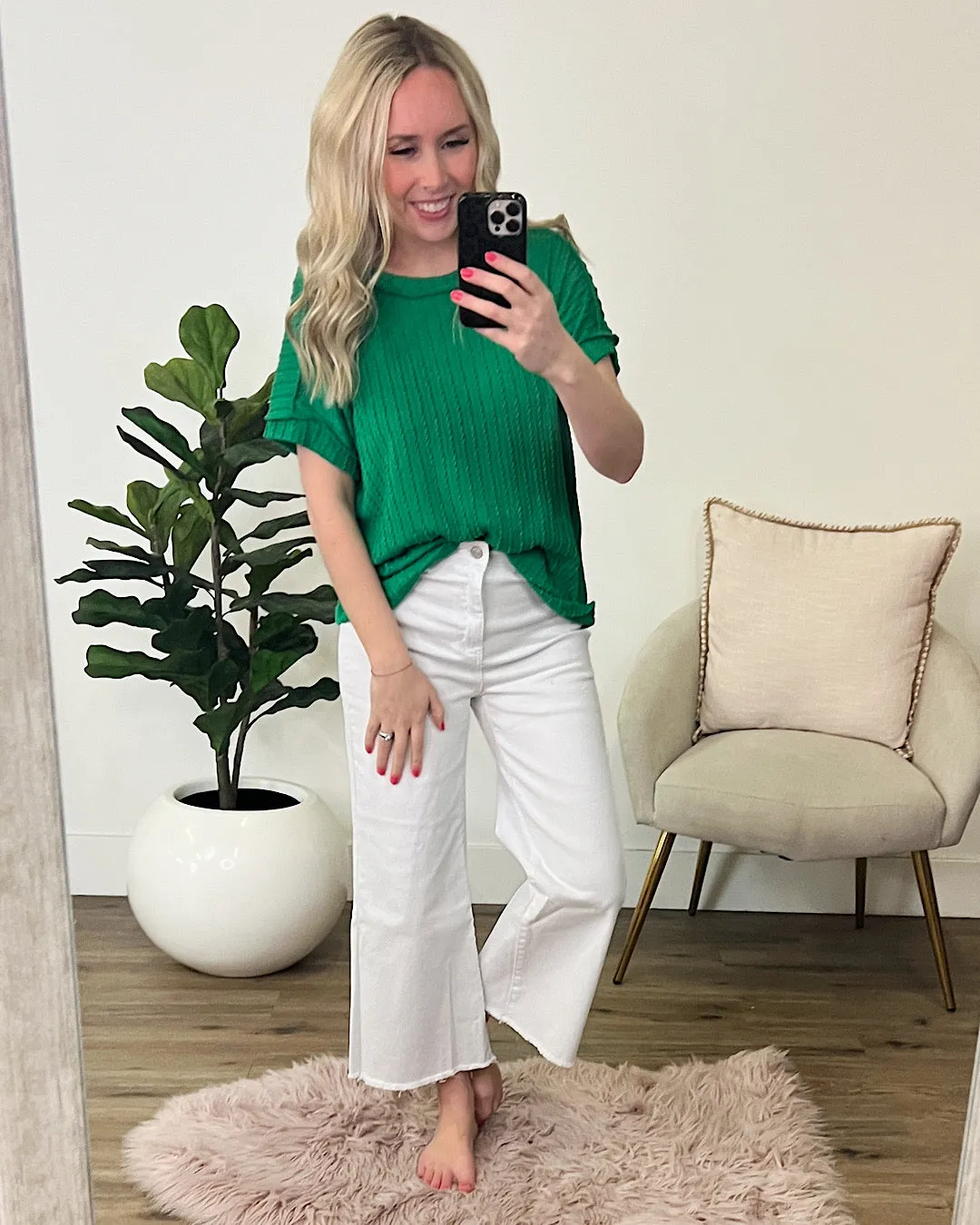 Alexandria Textured Top - Kelly Green