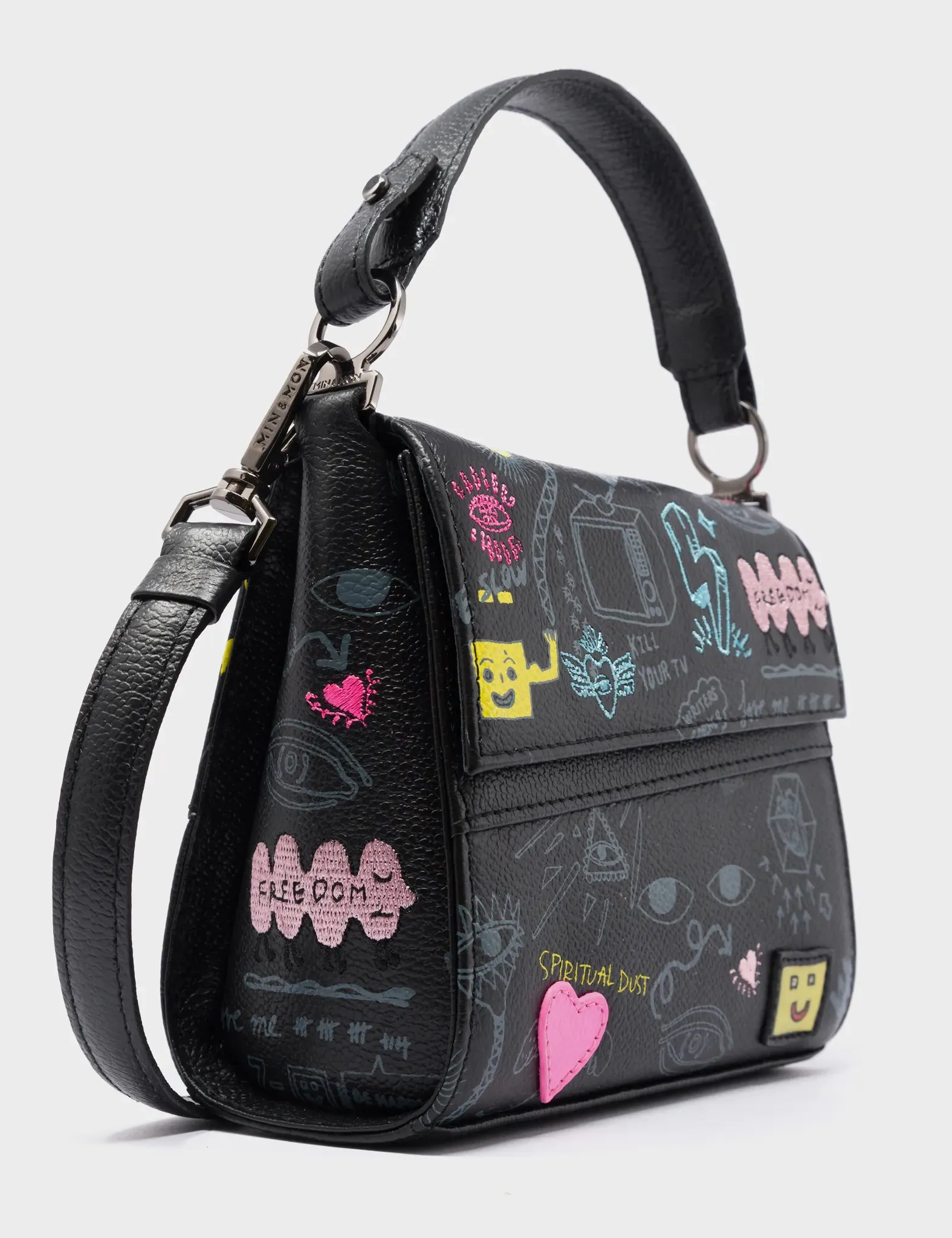 Anastasio Micro Crossbody Handbag Black Leather - Urban Doodles Design