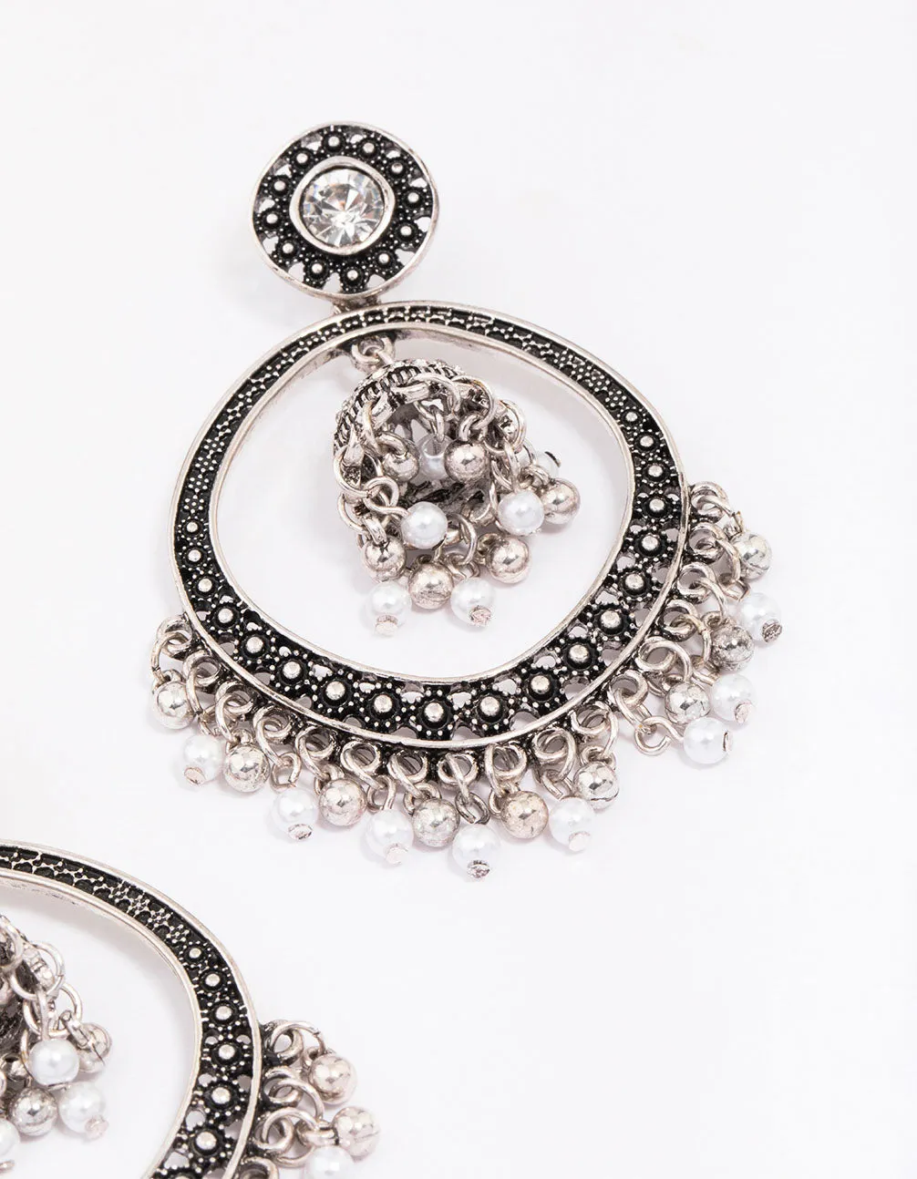 Antique Silver Beaded Ball Drop Earrings