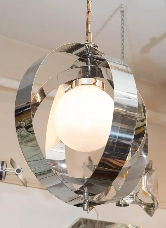 Armillary Style 1970s Pendant Light in Chrome