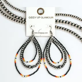 Aztec Seed Beaded Teardrop Earrings with Faux Navajo Beads in Black