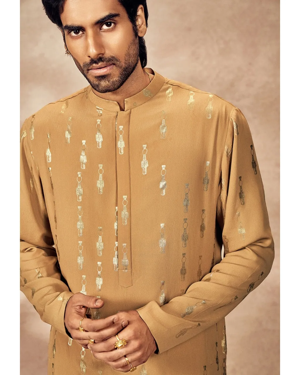 Beige Tribal Pillar Kurta Set