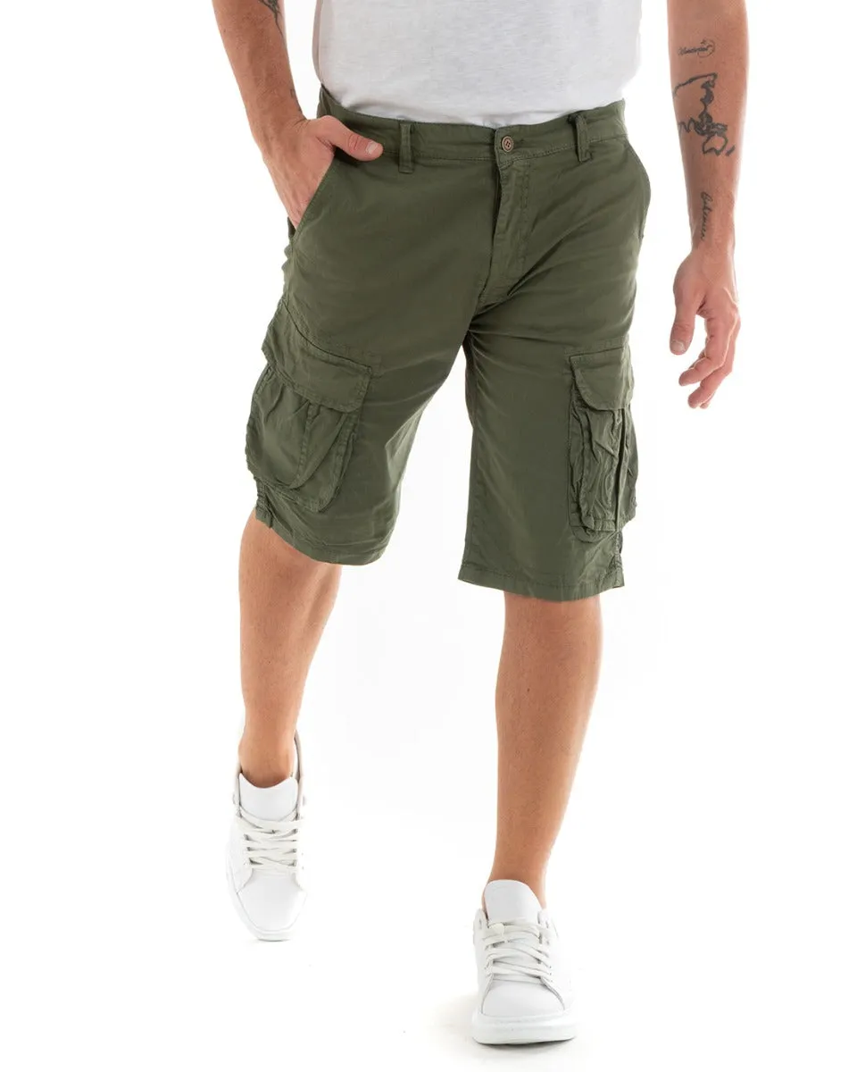 Bermuda Pantaloncino Uomo Corto Shorts Cargo Verde Tasca America GIOSAL-PC1935A