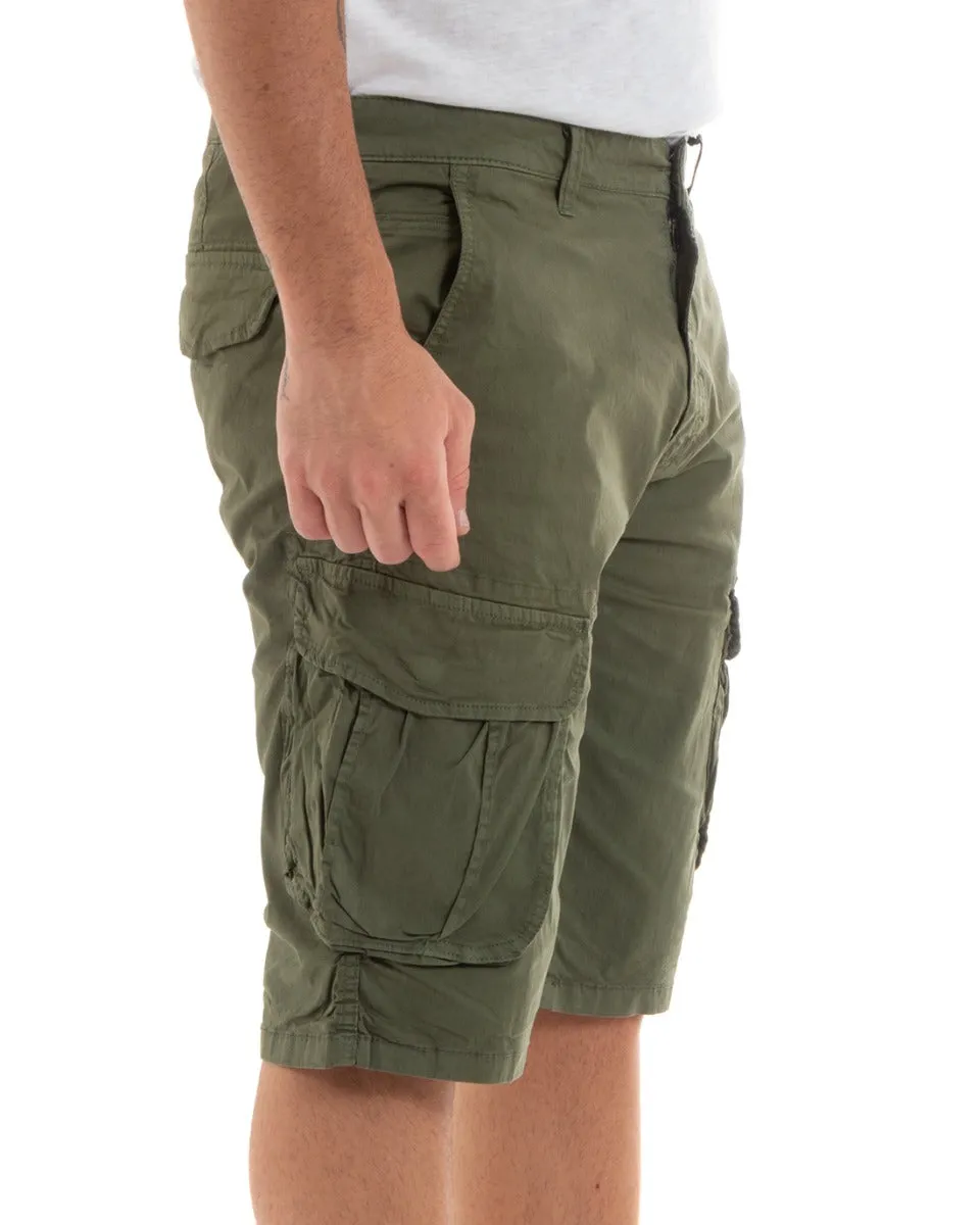 Bermuda Pantaloncino Uomo Corto Shorts Cargo Verde Tasca America GIOSAL-PC1935A