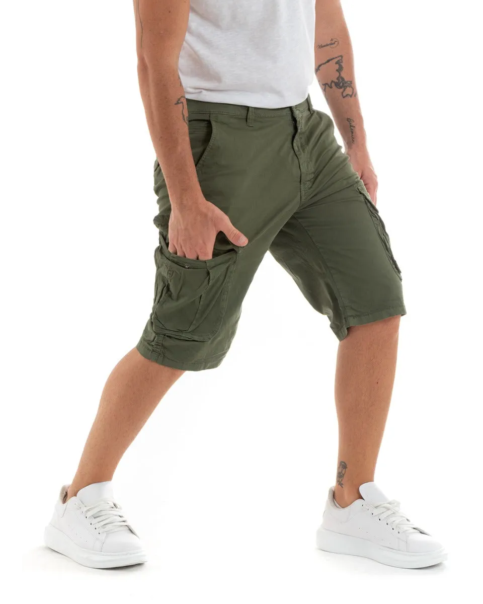 Bermuda Pantaloncino Uomo Corto Shorts Cargo Verde Tasca America GIOSAL-PC1935A