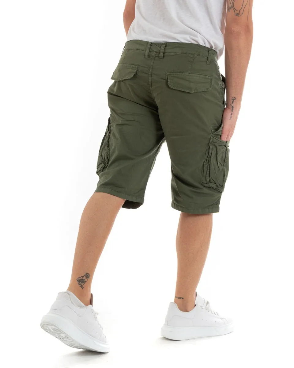 Bermuda Pantaloncino Uomo Corto Shorts Cargo Verde Tasca America GIOSAL-PC1935A