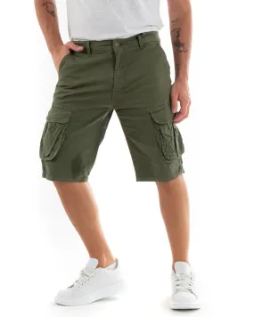 Bermuda Pantaloncino Uomo Corto Shorts Cargo Verde Tasca America GIOSAL-PC1935A