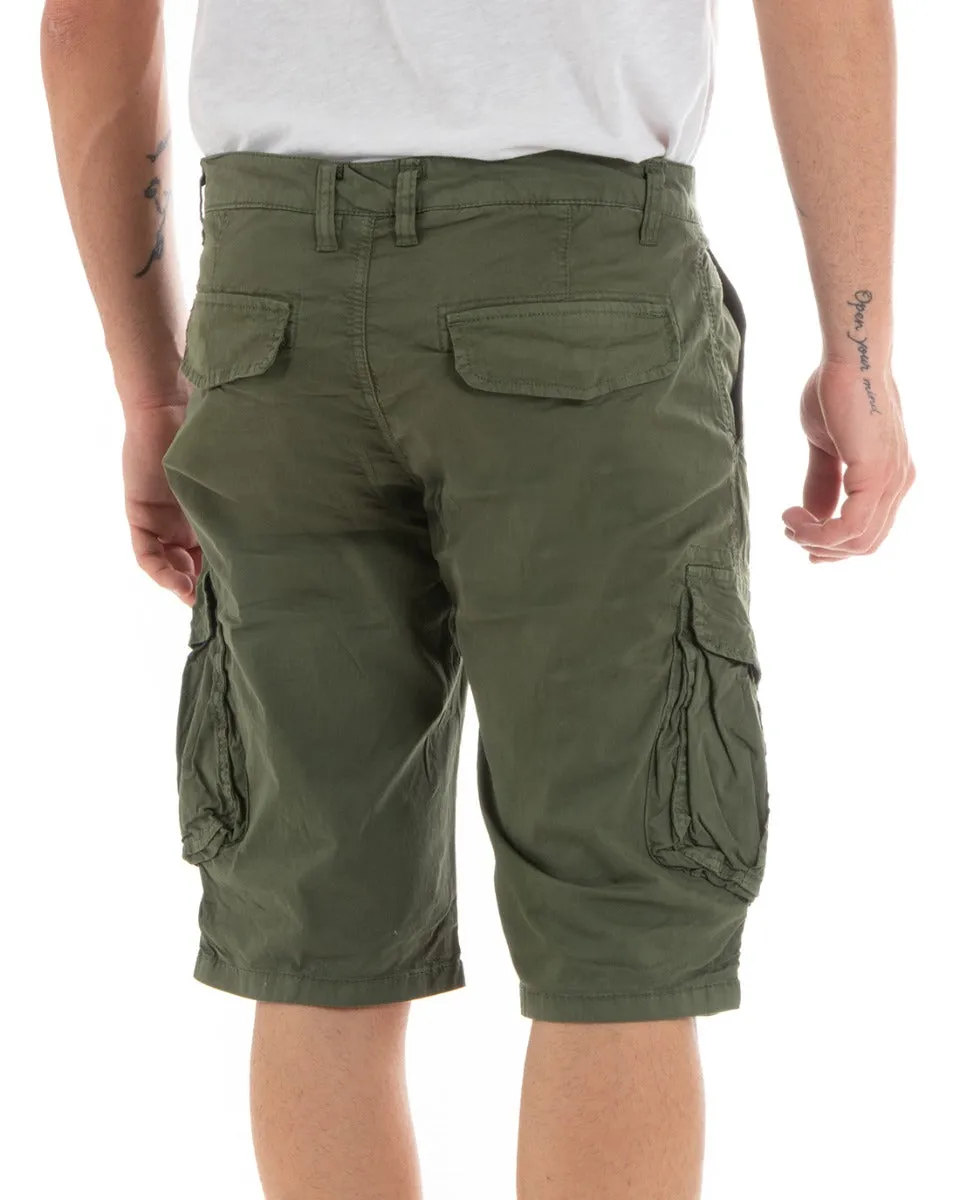 Bermuda Pantaloncino Uomo Corto Shorts Cargo Verde Tasca America GIOSAL-PC1935A