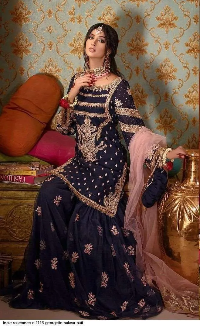 Blue Designer Pakistani Style Party Wear Salawar Kameez