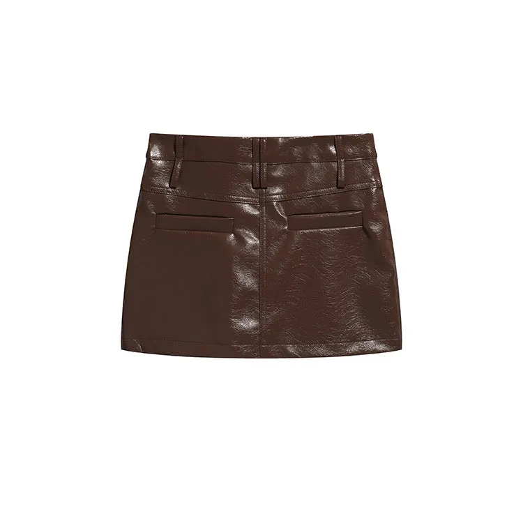 Brown Faux Leather Skirt