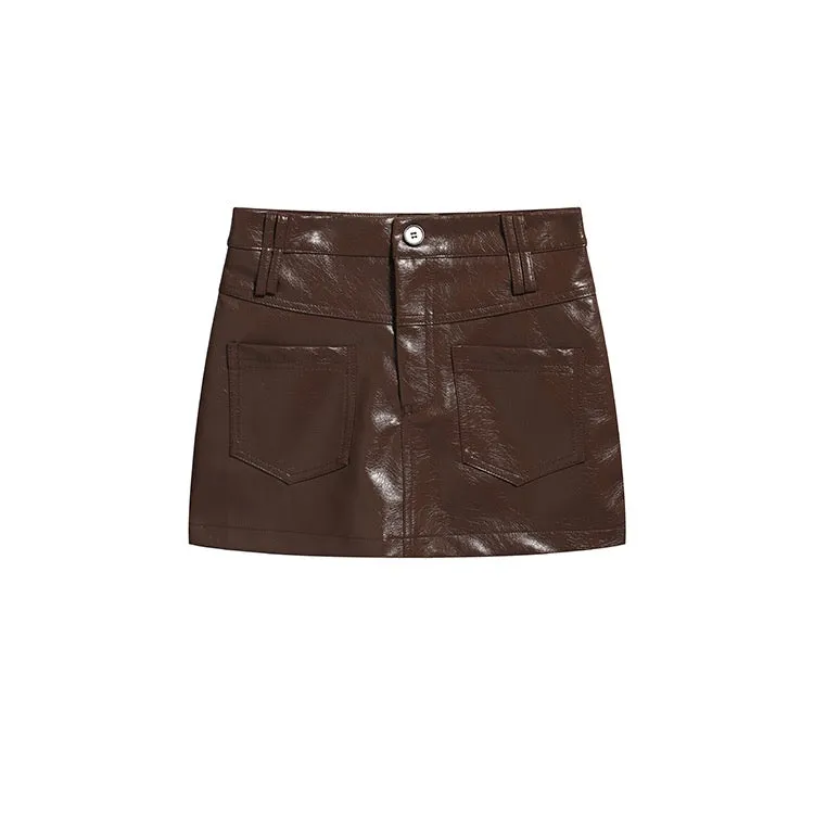 Brown Faux Leather Skirt