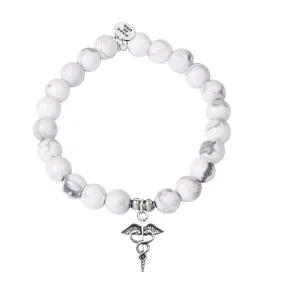 Caduceus (Medical Symbol) | Stone Beaded Charm Bracelet |  Howlite