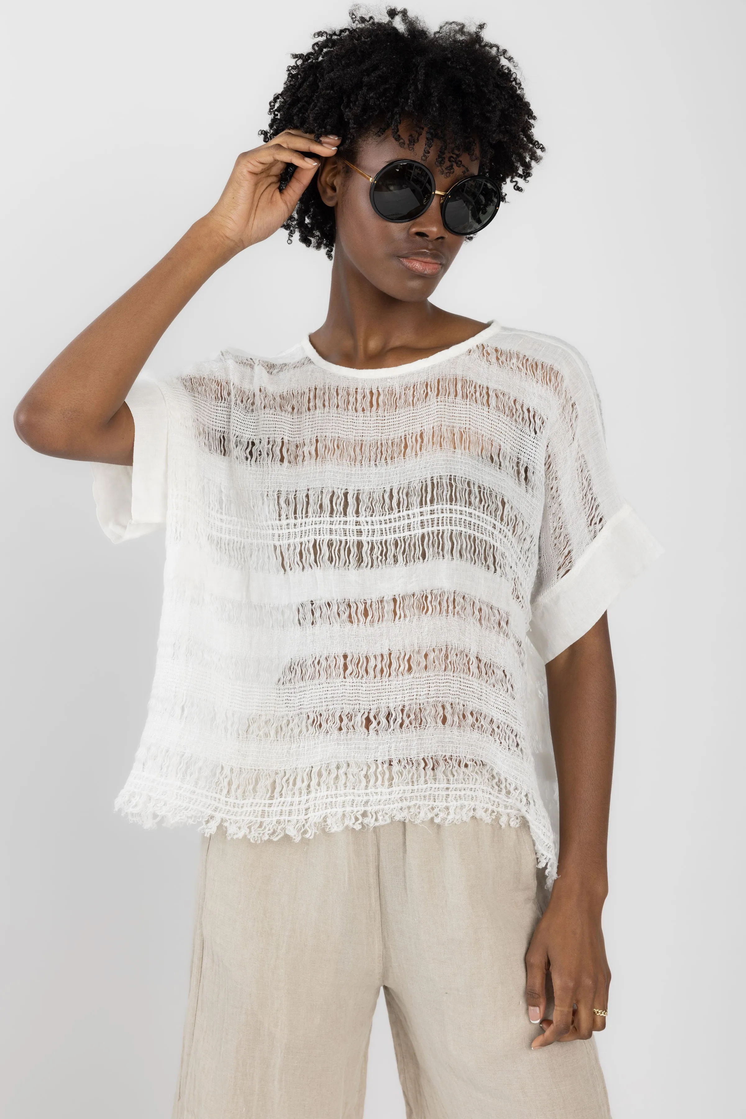 Camicia Minosse Rete Pisa Linen Top in Latte