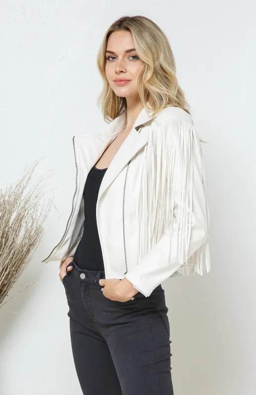 Carly Faux Leather Moto Fringe Jacket - Final Sale 50% off AS IS