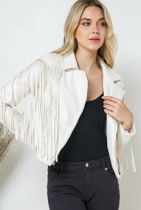 Carly Faux Leather Moto Fringe Jacket - Final Sale 50% off AS IS