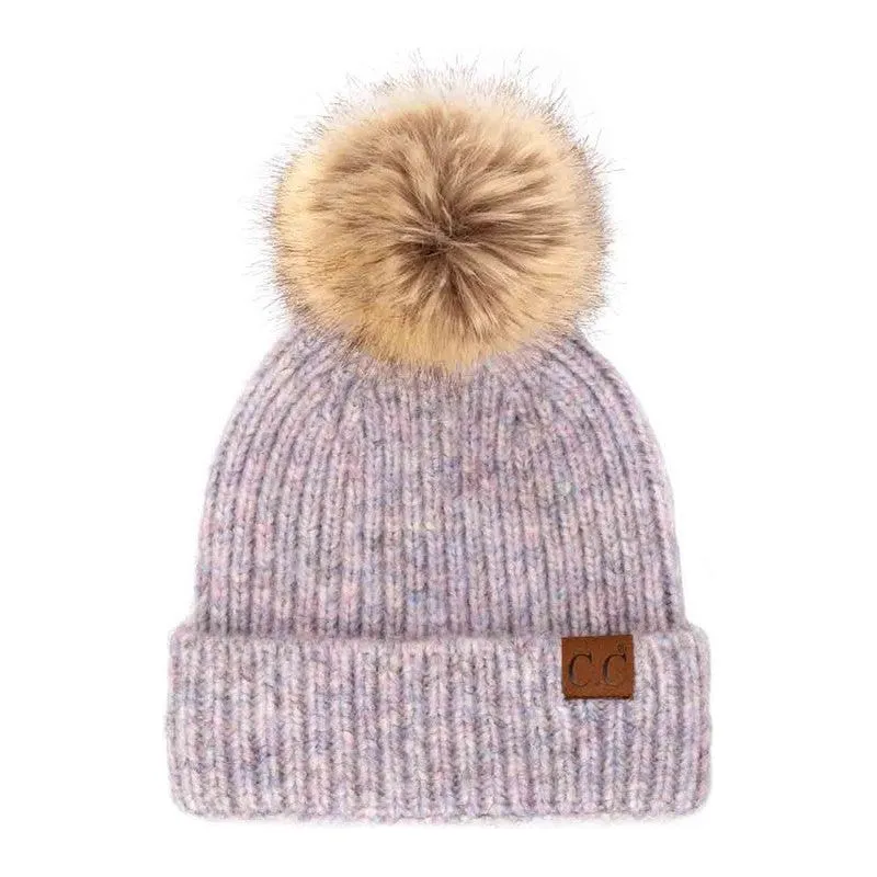 C.C POM Beanie Ribbed Faux Pom