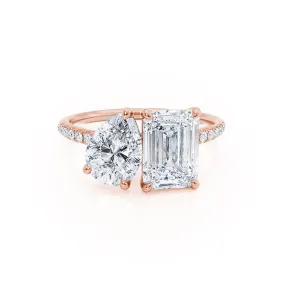 CELESTE - Toi et Moi Lab Diamond Emerald & Pear Diamond Band Ring 18k Rose Gold