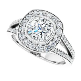 Cushion Bezel-Set Halo-Style Engagement Ring