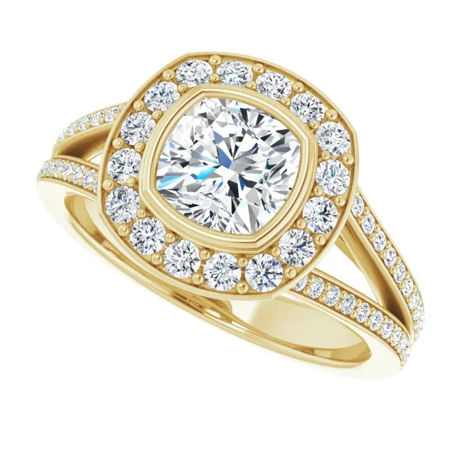 Cushion Bezel-Set Halo-Style Engagement Ring