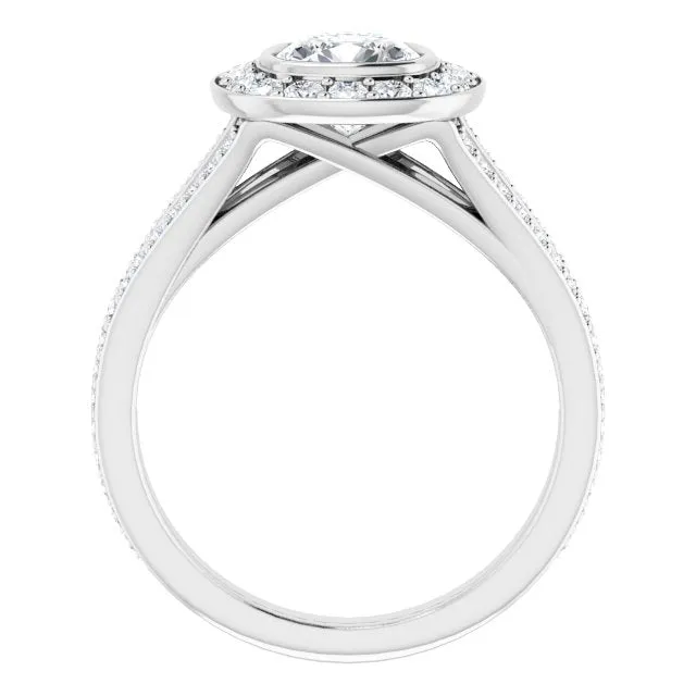 Cushion Bezel-Set Halo-Style Engagement Ring