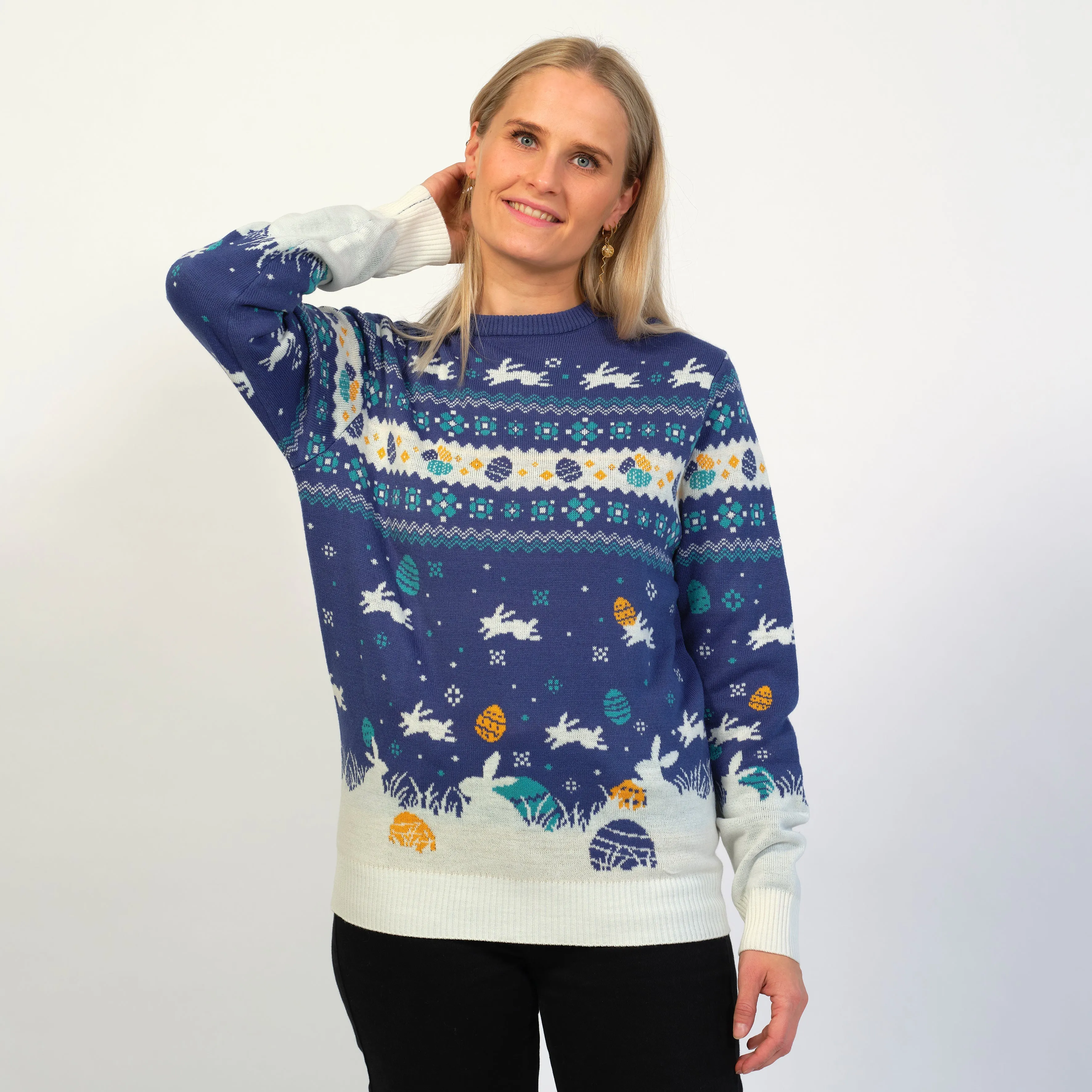 Den Cute Påskesweater Blå - Dame