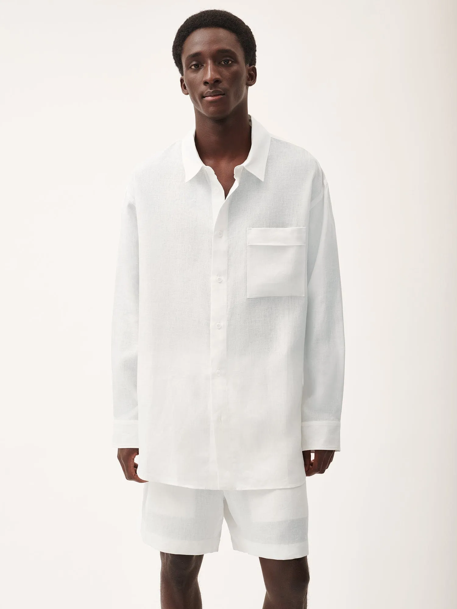 DNA Aloe Linen Collared Long Sleeve Shirt—off-white