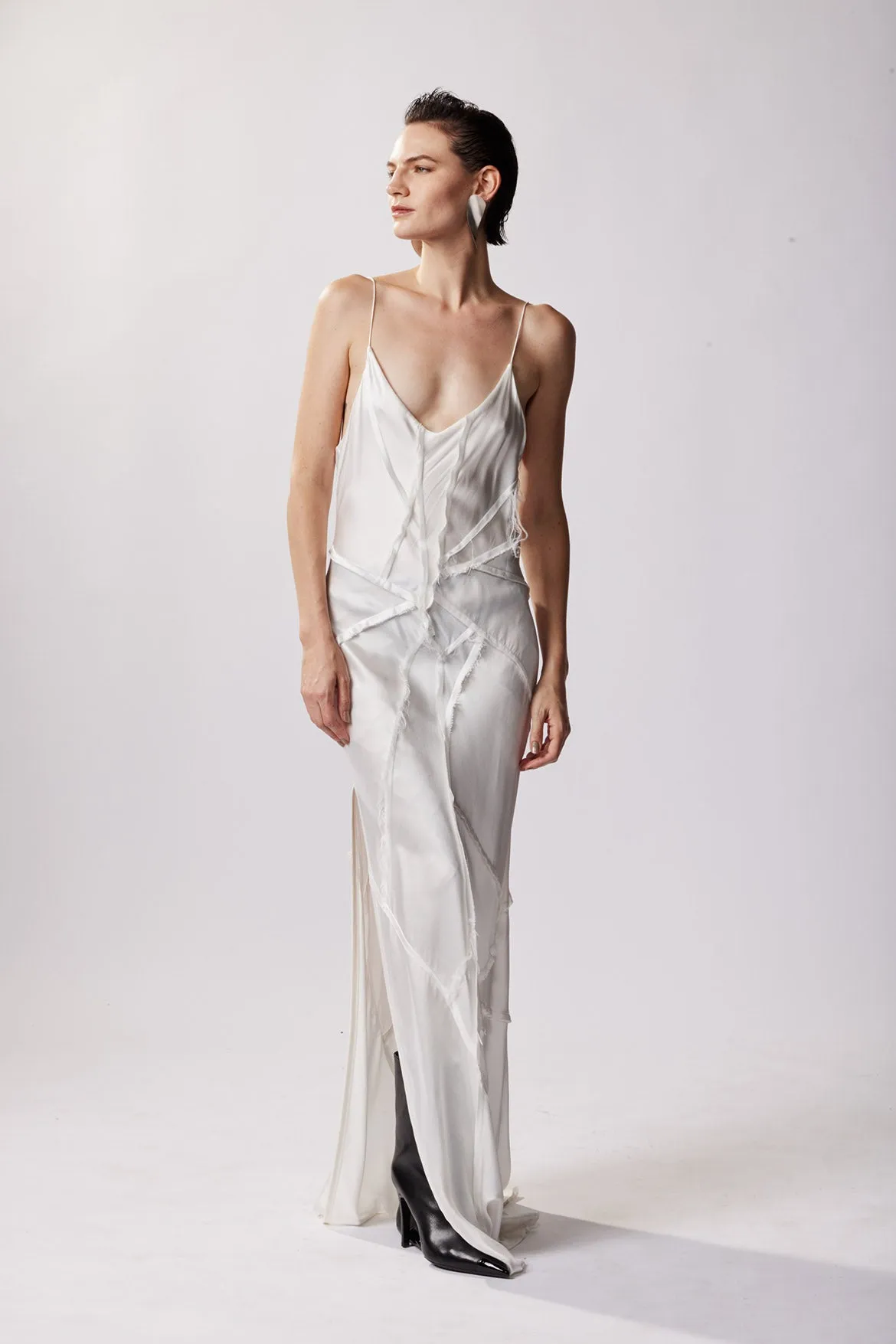 Elongated Recycled Dress with Slit - Marine