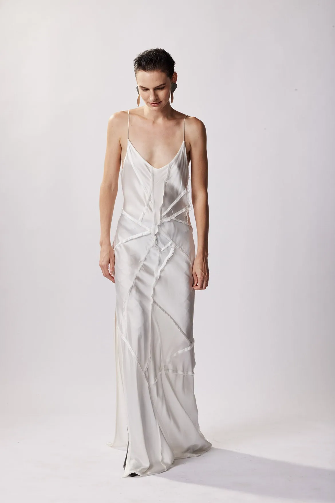 Elongated Recycled Dress with Slit - Marine