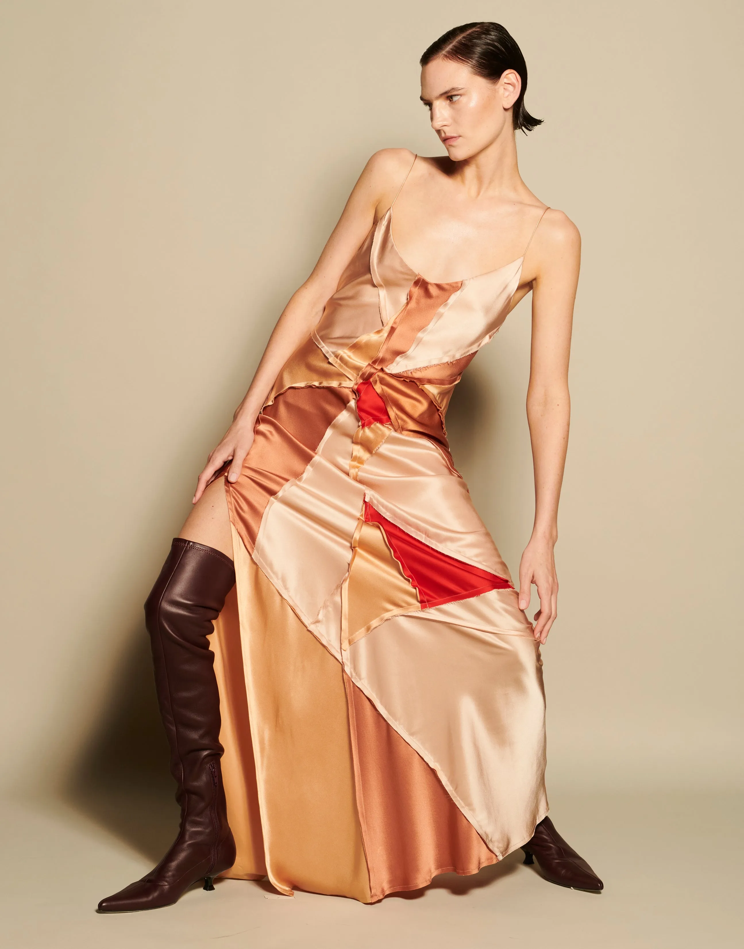 Elongated Recycled Dress with Slit - Ocean Combo