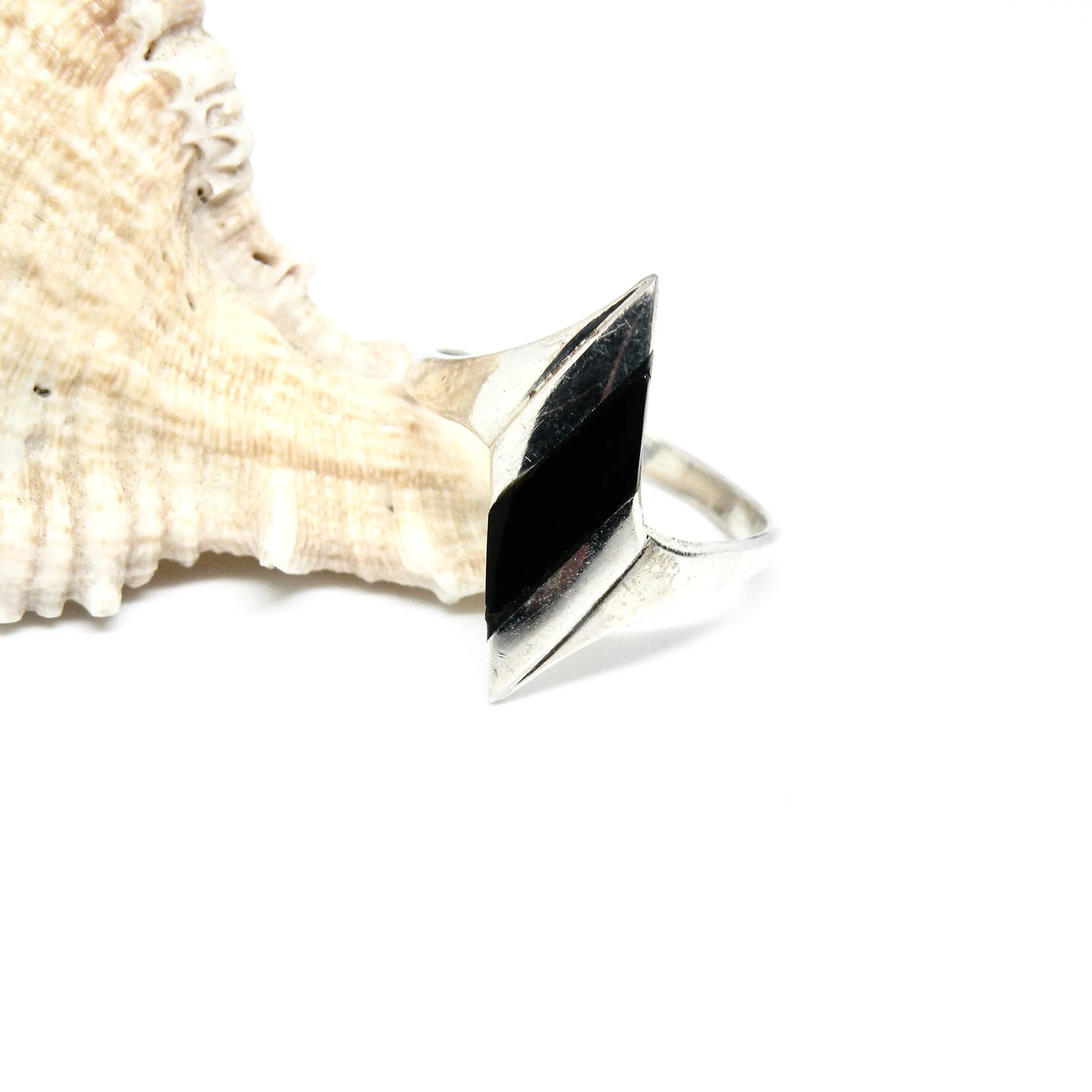 Fingerring, Harlekin med Onyx, sterlingsølv