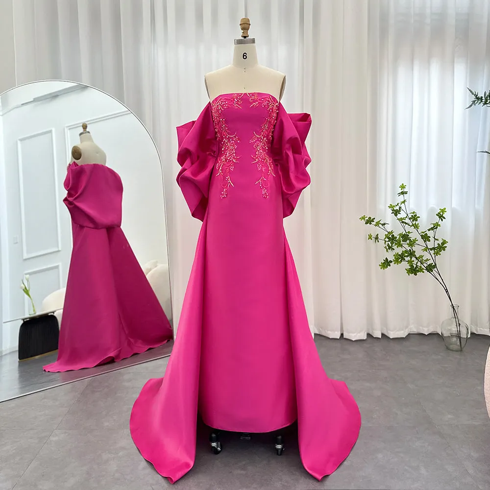 GINA Fuchsia Luxury Prom Dress with Cape Shawl