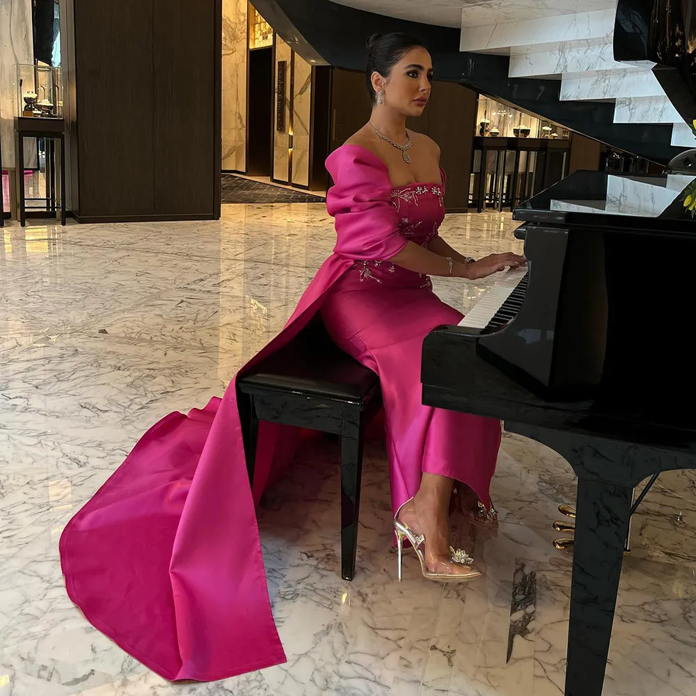 GINA Fuchsia Luxury Prom Dress with Cape Shawl