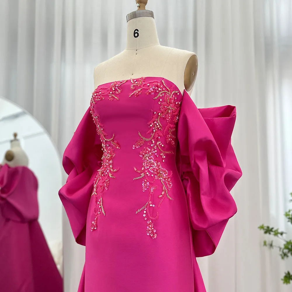 GINA Fuchsia Luxury Prom Dress with Cape Shawl