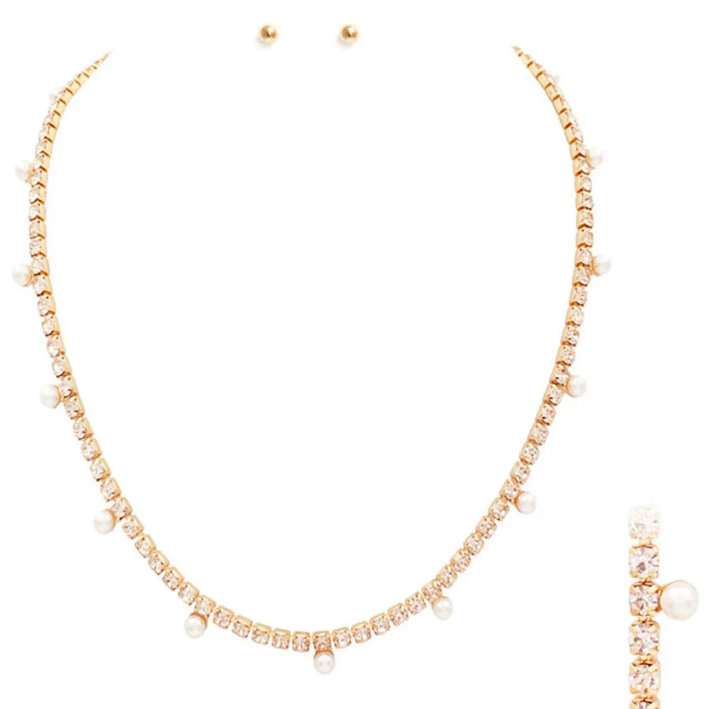 Gold & Pearl Rhinestone Necklace