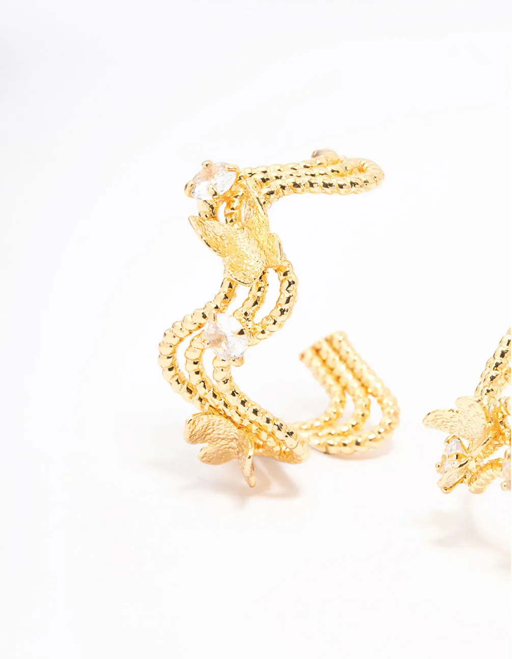 Gold Plated Cubic Zirconia Butterfly Hoop Earrings