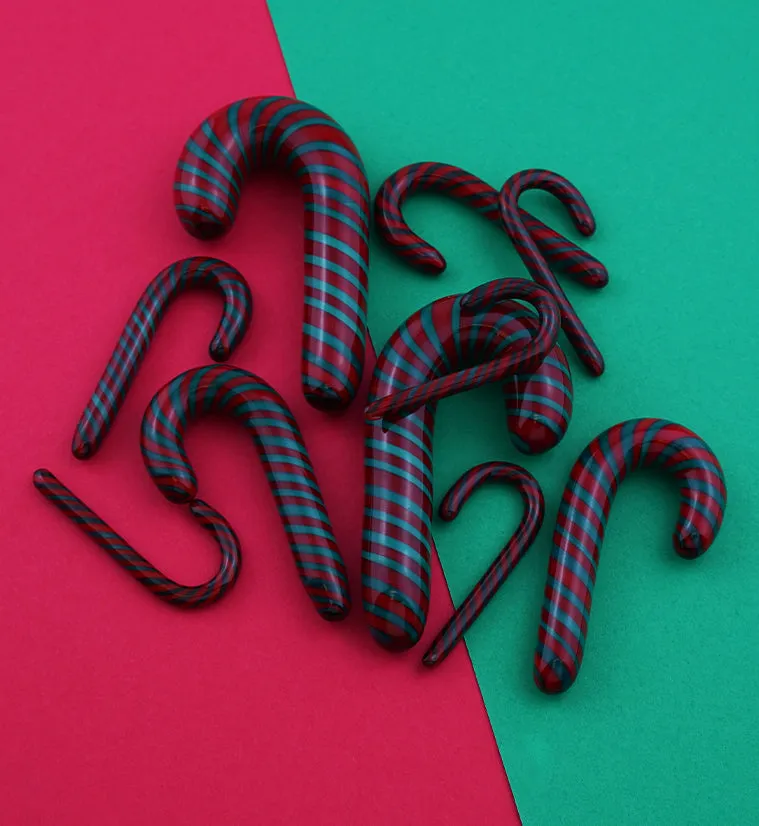 Green and Red Candy Cane Glass Ear Hangers