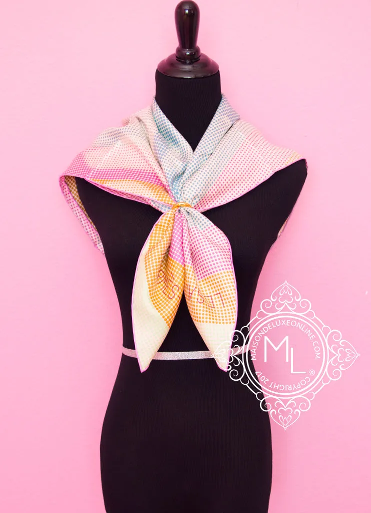 Hermes Blue Pink Twill Silk 90 cm Le saut H Scarf