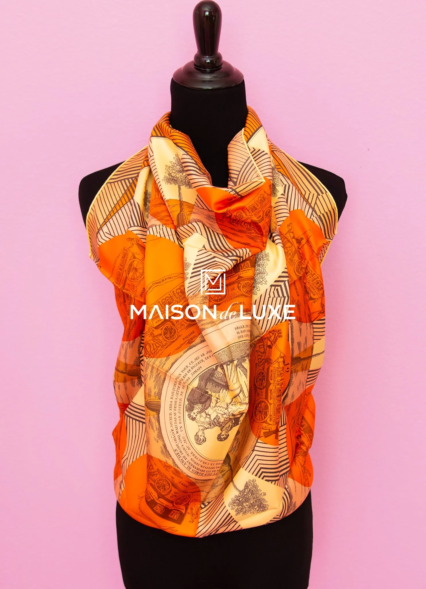 Hermes "Jeu des Omnibus Remix" Orange Twill Silk 90 cm Scarf