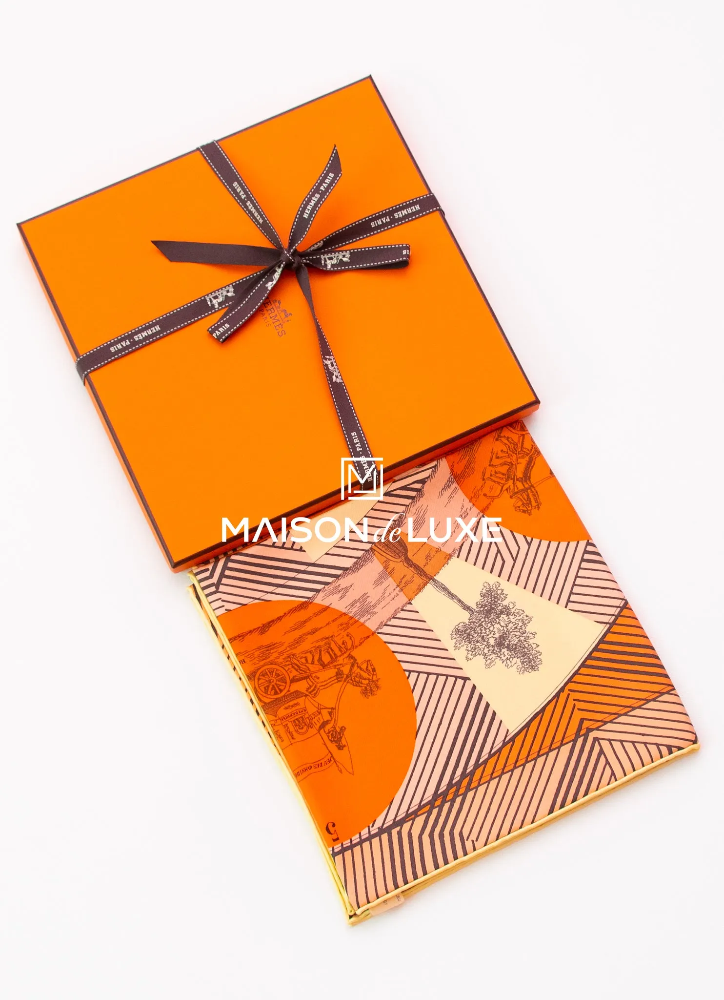 Hermes "Jeu des Omnibus Remix" Orange Twill Silk 90 cm Scarf