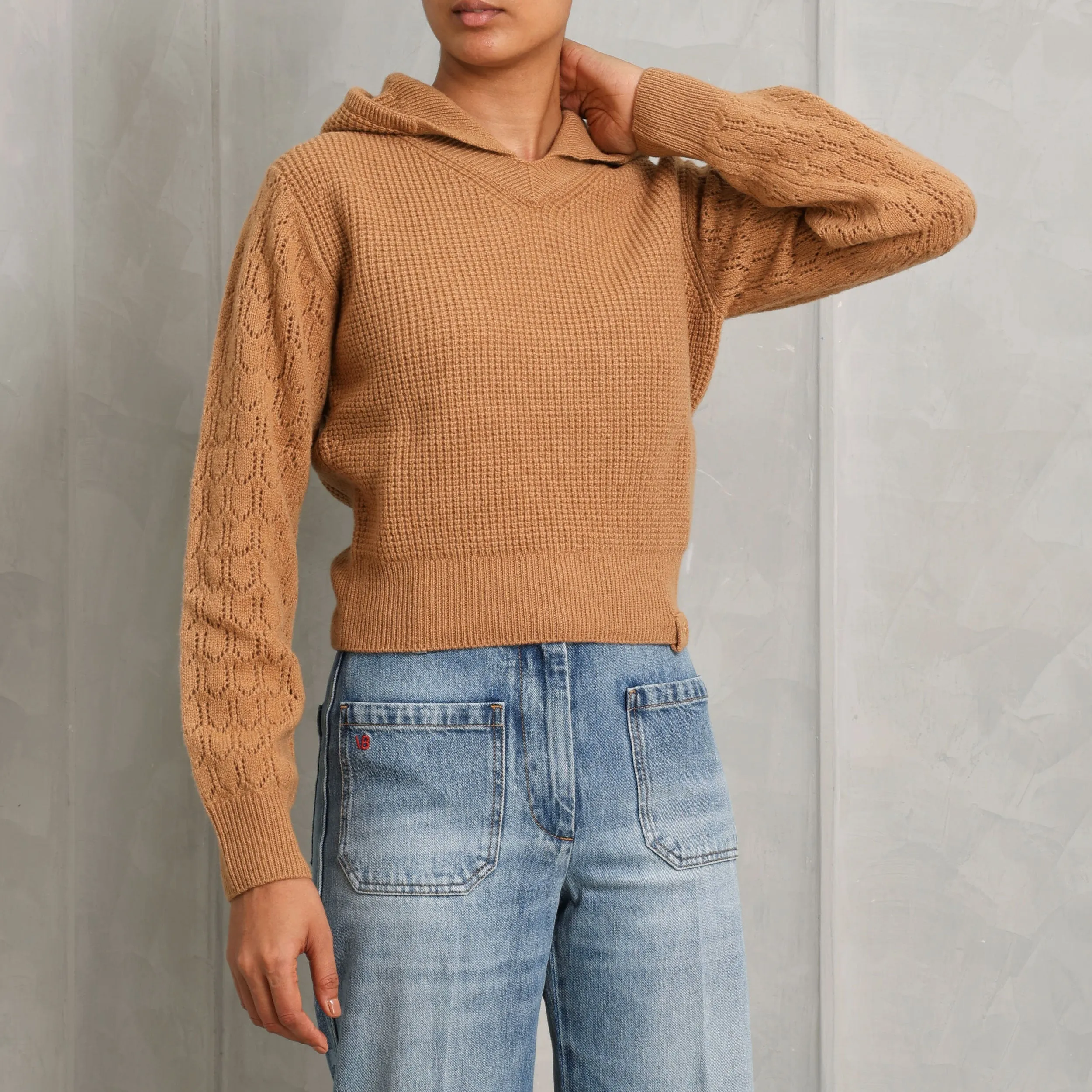 Hooded Pointelle Jumper