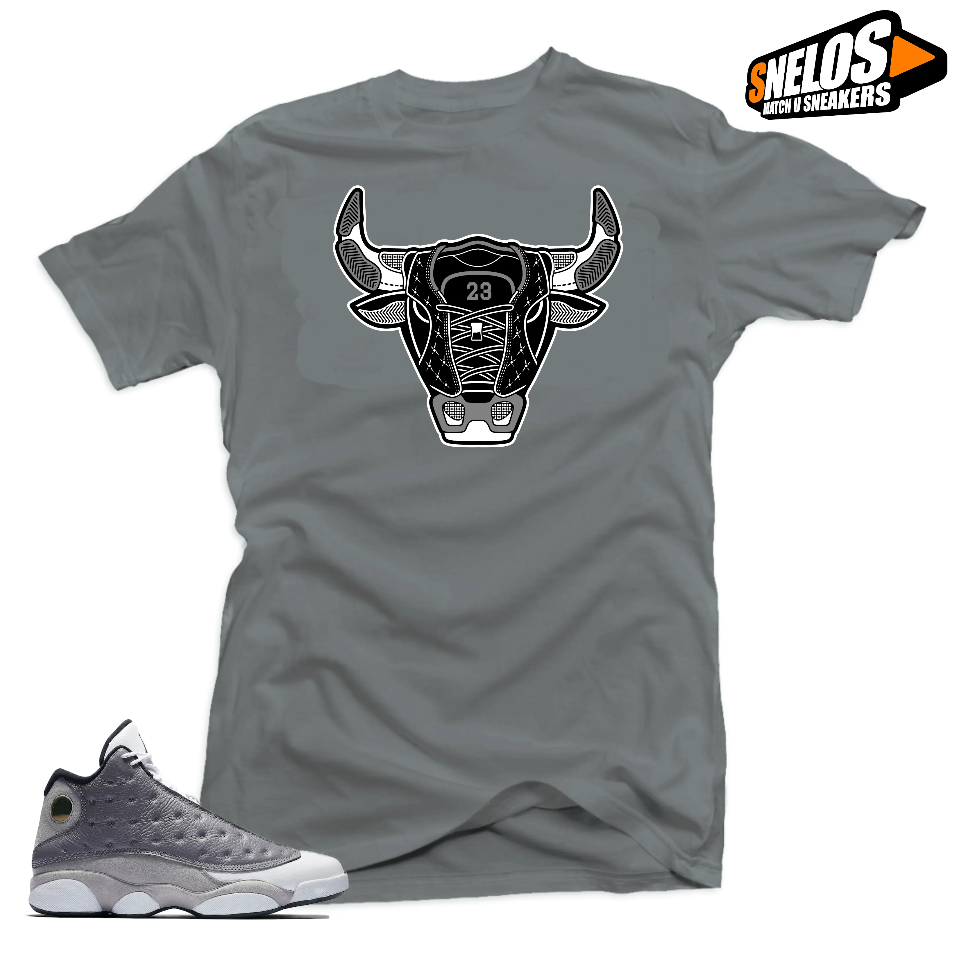 Jordan 13 Atmosphere Grey Retro Match Shirts-Bull 13 Grey Tee