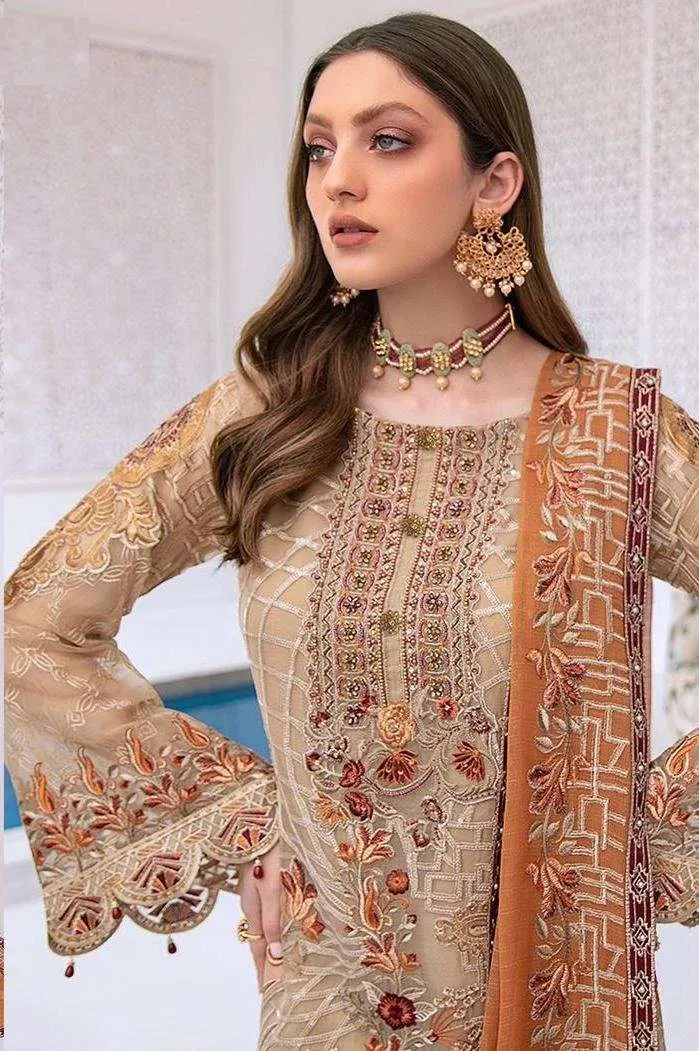 LIGHT BROWN DESIGNER PAKISTANI PARTY WEAR SUIT