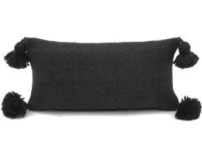 Moroccan PomPom Lumbar Pillow Cover - Black