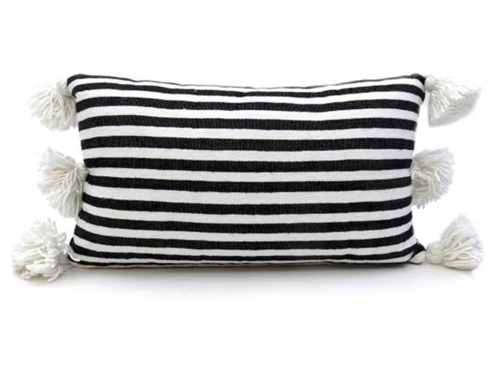 Moroccan PomPom Lumbar Pillow Cover - Zebra Print