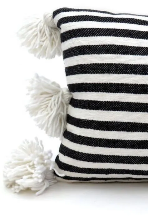 Moroccan PomPom Lumbar Pillow Cover - Zebra Print