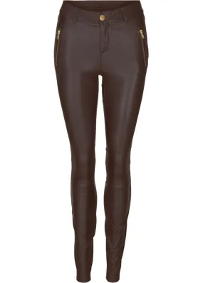 Notyz Leggings with saddleback 10910 Skindbukser - Coffee Brown with Light Gold