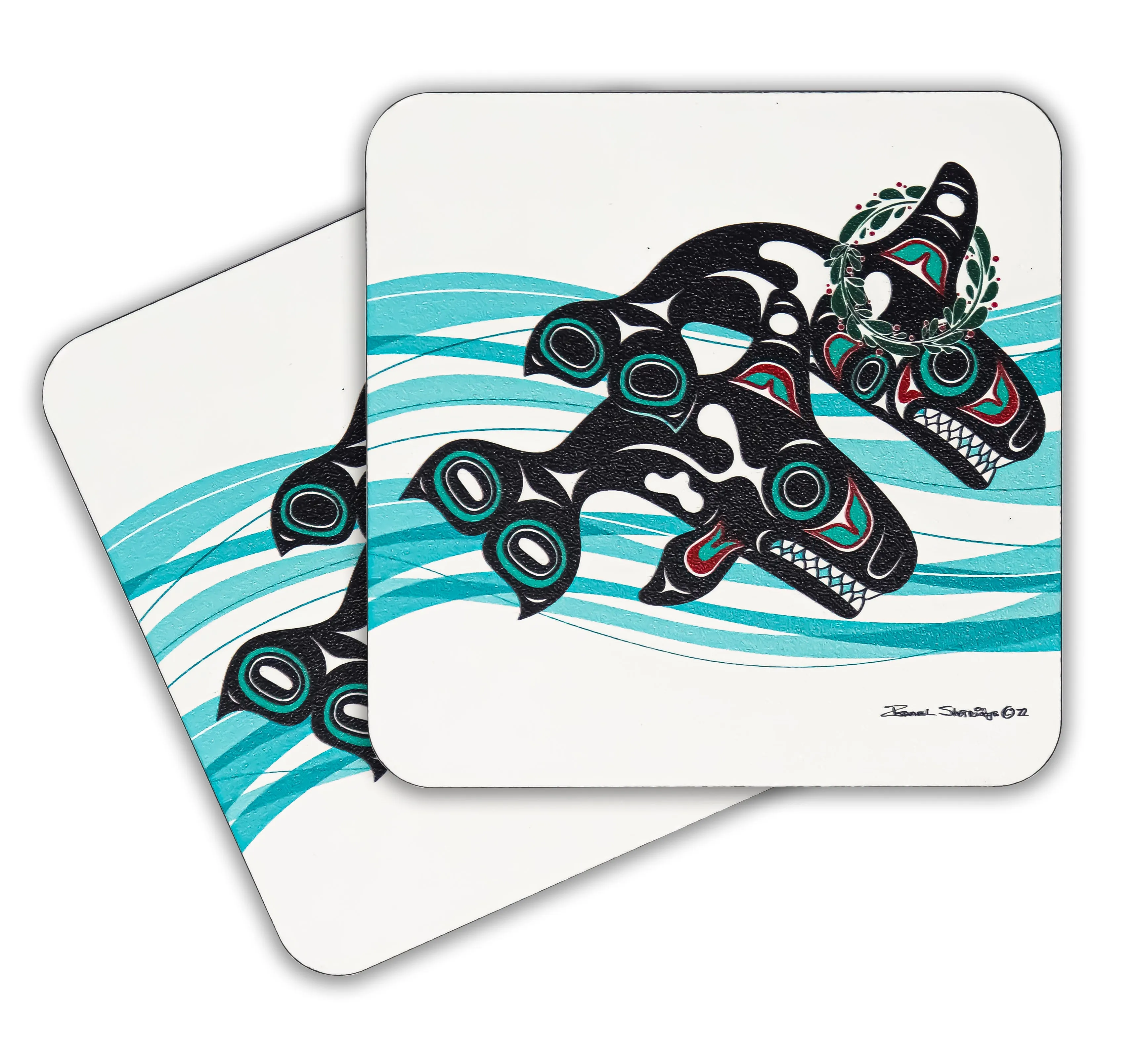 Orcas & Wreath Holiday Coasters